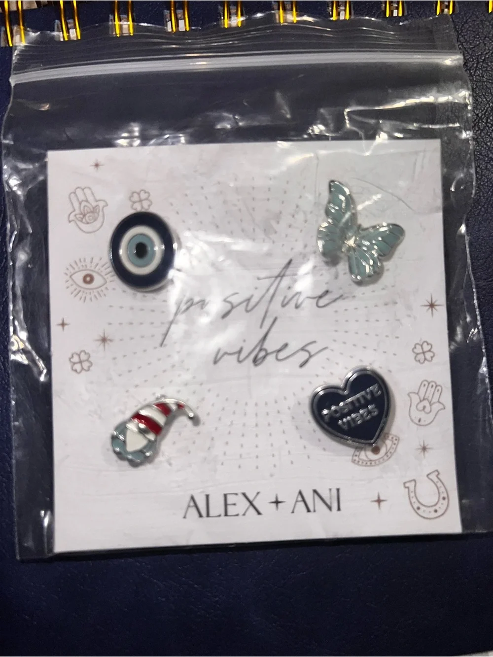 Alex and Ani positive vibes pin set